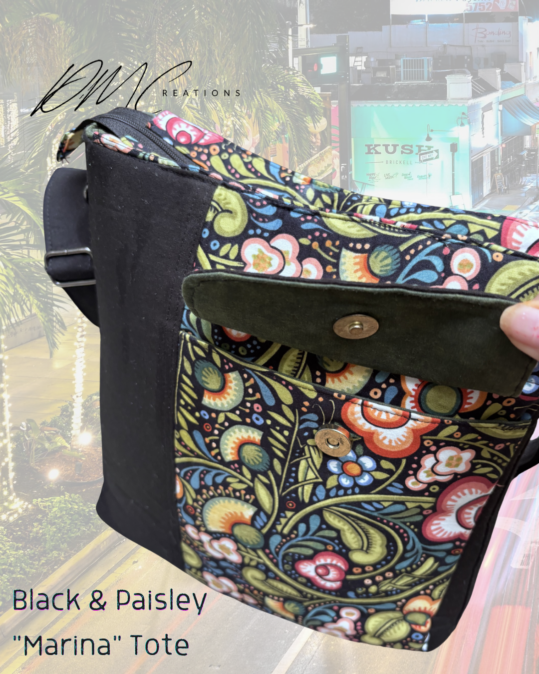 Black & Paisley "Marina" Tote